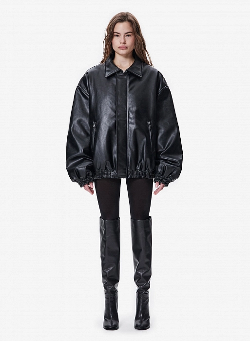 Бомбер кожаный FABLE FW2425 (Black)