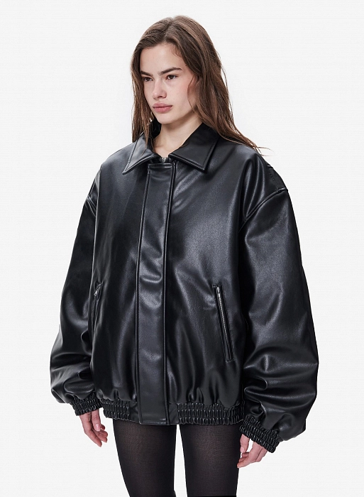 Бомбер кожаный FABLE FW2425 (Black)